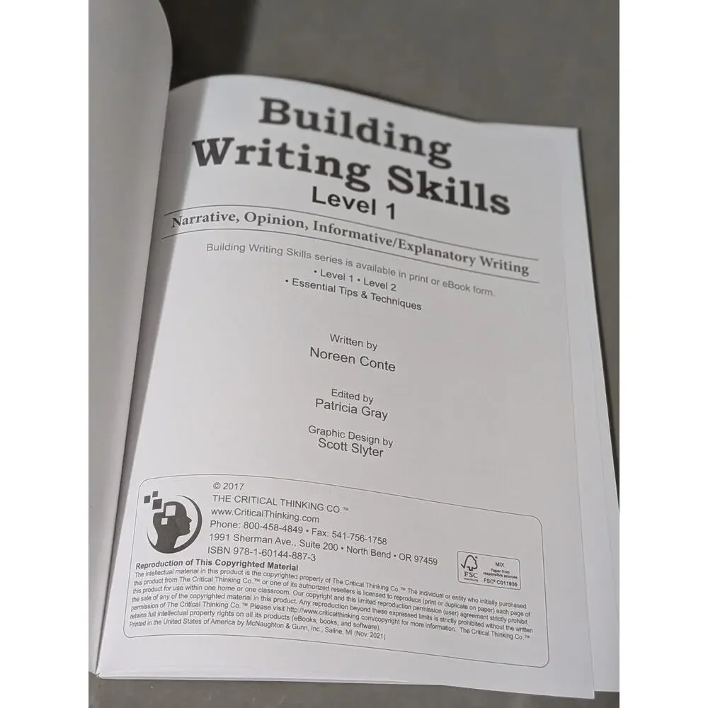 Building Writing Skills Level 1 Homeschool Workbook Student Book Unused